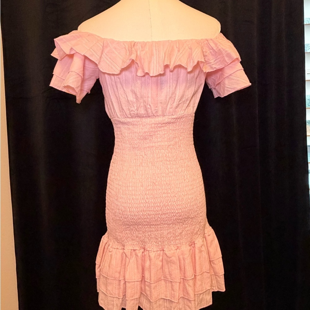 NWT - Pink Off-the-shoulder Smocked Mini Dress. Size Small. - Picture 5 of 9